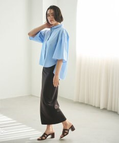 #Newans 【洗濯機可能/シワになりにくい】〈お尻・太ももをカバー〉フレアスリーブイタリアンカラーシャツ