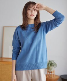 Tiaclasse 綿混リブ使いボートネックニットプルオーバー