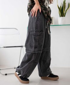 WEGO 【ウエストゴム/2WAY】2WAYデニムカーゴパンツ