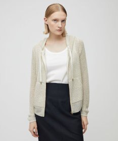 BEIGE， 【洗える】OPTICAL / ペーパーヤーンフーディージップニット