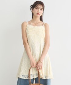 earth music&ecology フロントギャザー起毛レースミニワンピース