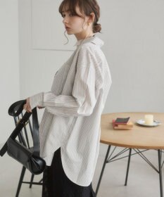 WEGO 【ANGIE VINTAGE】スカーフ付きオーバーサイズストライプシャツ