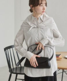 WEGO 【ANGIE VINTAGE】スカーフ付きオーバーサイズストライプシャツ
