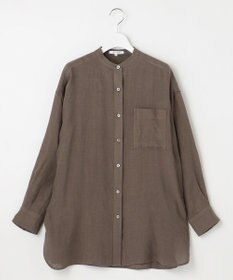 23区 【WEB限定カラーあり/洗える】LIBECO バンドカラー ビッグシルエット シャツ ダークブラウン系