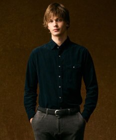 JOSEPH ABBOUD 【ストレッチ】コーデュロイ シャツ ネイビー系