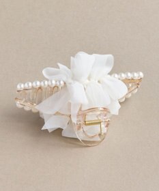 Phoebe フリルリボンパールバンスクリップ　ホワイト