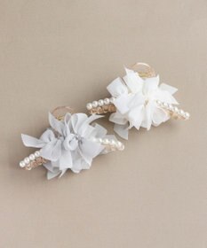 Phoebe フリルリボンパールバンスクリップ　ホワイト
