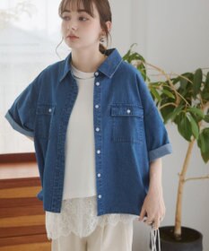 WEGO 【ANGIE VINTAGE】オーバーサイズデニム半袖シャツ