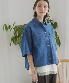WEGO 【ANGIE VINTAGE】オーバーサイズデニム半袖シャツ