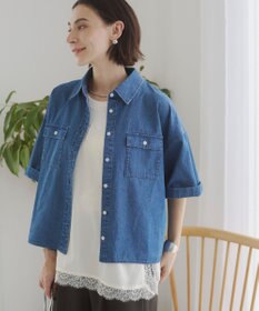 WEGO 【ANGIE VINTAGE】オーバーサイズデニム半袖シャツ