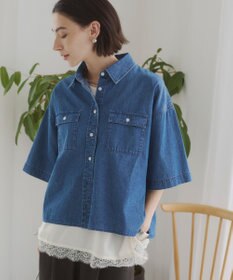 WEGO 【ANGIE VINTAGE】オーバーサイズデニム半袖シャツ