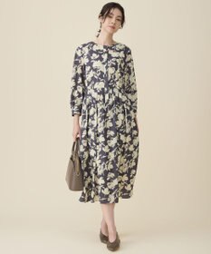 自由区 バイカラーフラワープリント ワンピース