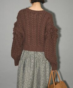 Green Parks フリンジスリーブショート丈ケーブルニット