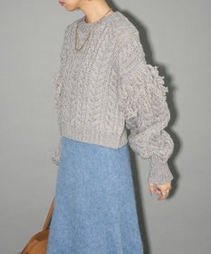 Green Parks フリンジスリーブショート丈ケーブルニット