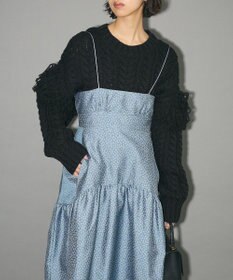 Green Parks フリンジスリーブショート丈ケーブルニット