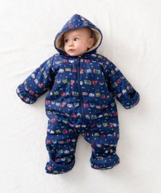 MIKI HOUSE HOT BISCUITS 【70-100cm】 裏ボアフリース 総柄ジャンプスーツ