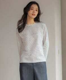 J.PRESS LADIES L メタリックロゴ ロンＴ オフ×ダークネイビー系