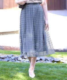 Tiaclasse 【洗える】チェック柄チュールレーススカート