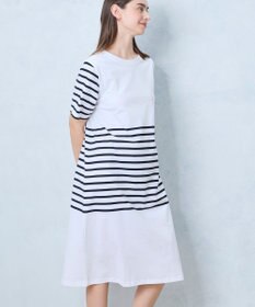 une nana cool 【綿100％】60ハイゲージ天竺パネルボーダー半袖ワンピース