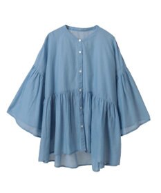 earth music&ecology コットンボイルギャザーシャツ