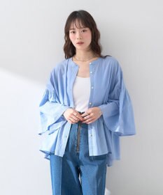 earth music&ecology コットンボイルギャザーシャツ