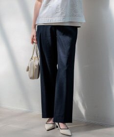 23区 リネンレーヨンストレッチ ワイドパンツ ネイビー系