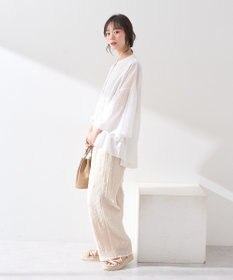 earth music&ecology コットンボイルギャザーシャツ