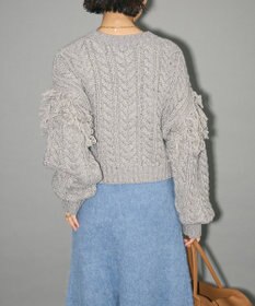 Green Parks フリンジスリーブショート丈ケーブルニット