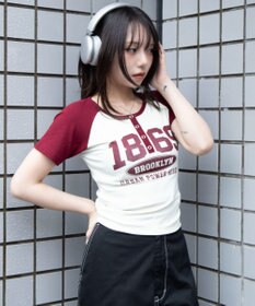 WEGO グラフィックラグランヘンリーネックT
