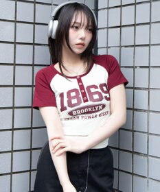 WEGO グラフィックラグランヘンリーネックT