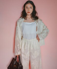 UNFILO L 【ウエストゴム】ボタニカル エンブロイダリー パンツ