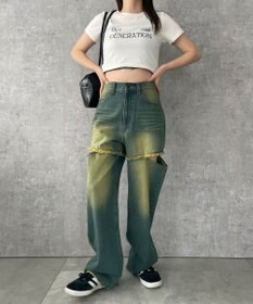 WEGO ヴィンテージウォッシュサイドカットデニムパンツ