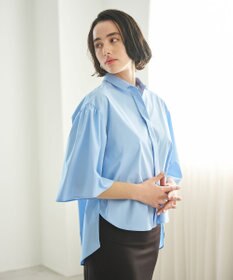 #Newans 【洗濯機可能/シワになりにくい】〈お尻・太ももをカバー〉フレアスリーブイタリアンカラーシャツ