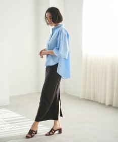 #Newans 【洗濯機可能/シワになりにくい】〈お尻・太ももをカバー〉フレアスリーブイタリアンカラーシャツ