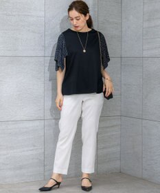 23区 L 【Lサイズ限定/洗える】スカーフプリントコンビ スリーブデザイン カットソー