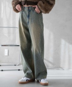 WEGO ラインストーンストレートデニムパンツ