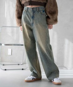 WEGO ラインストーンストレートデニムパンツ