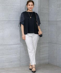 23区 L 【Lサイズ限定/洗える】スカーフプリントコンビ スリーブデザイン カットソー