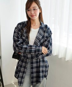 WEGO 【25年秋冬新作】チェックフードBIGネルシャツ