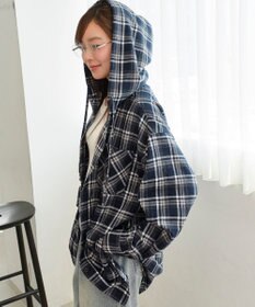 WEGO 【25年秋冬新作】チェックフードBIGネルシャツ