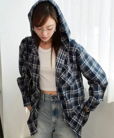 WEGO 【25年秋冬新作】チェックフードBIGネルシャツ