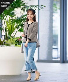 Tiaclasse L 【洗える】フェイクリボンポケット付きカーディガン