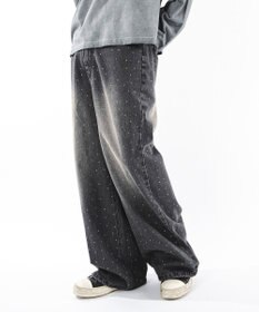 WEGO 【ユニセックス着用ITEM】スーパーバギーラインストーンデニムパンツ