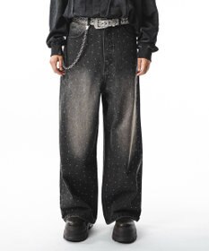 WEGO 【ユニセックス着用ITEM】スーパーバギーラインストーンデニムパンツ