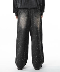 WEGO 【ユニセックス着用ITEM】スーパーバギーラインストーンデニムパンツ