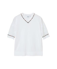 DAKS コットン混ストレッチ ロゴメッシュスリーブ Vネックプルオーバー