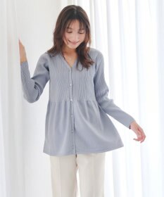 Tiaclasse L 【洗える】リブ切替フレアカーディガン