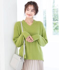 Tiaclasse L 【洗える】Vネック起毛ニットトップス