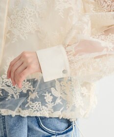 Green Parks オーガン刺繍比翼シャツ