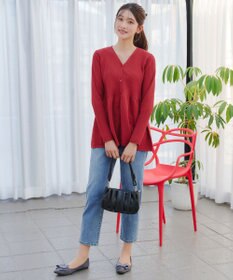 Tiaclasse L 【洗える】リブ切替フレアカーディガン